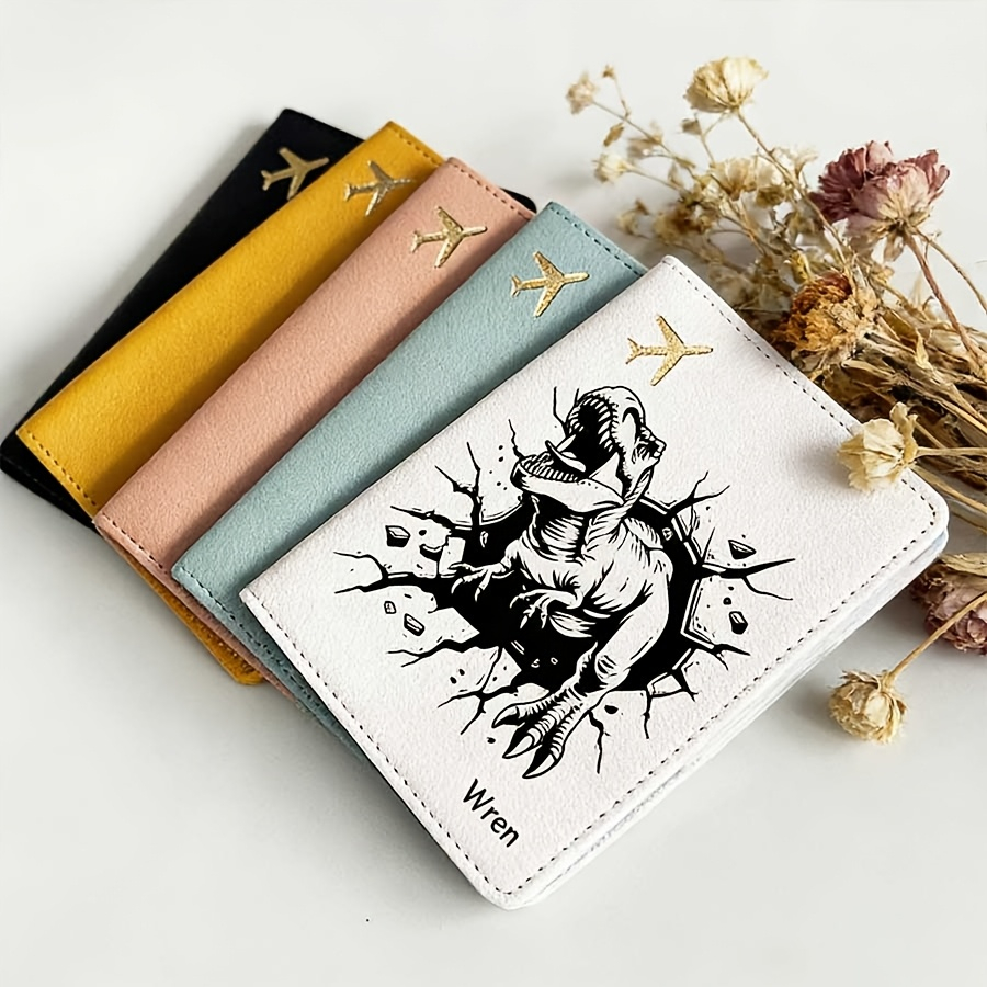 Travel Accessories Gifts For Men - Custom Cartoon Dinosaur Name Passport Cover
