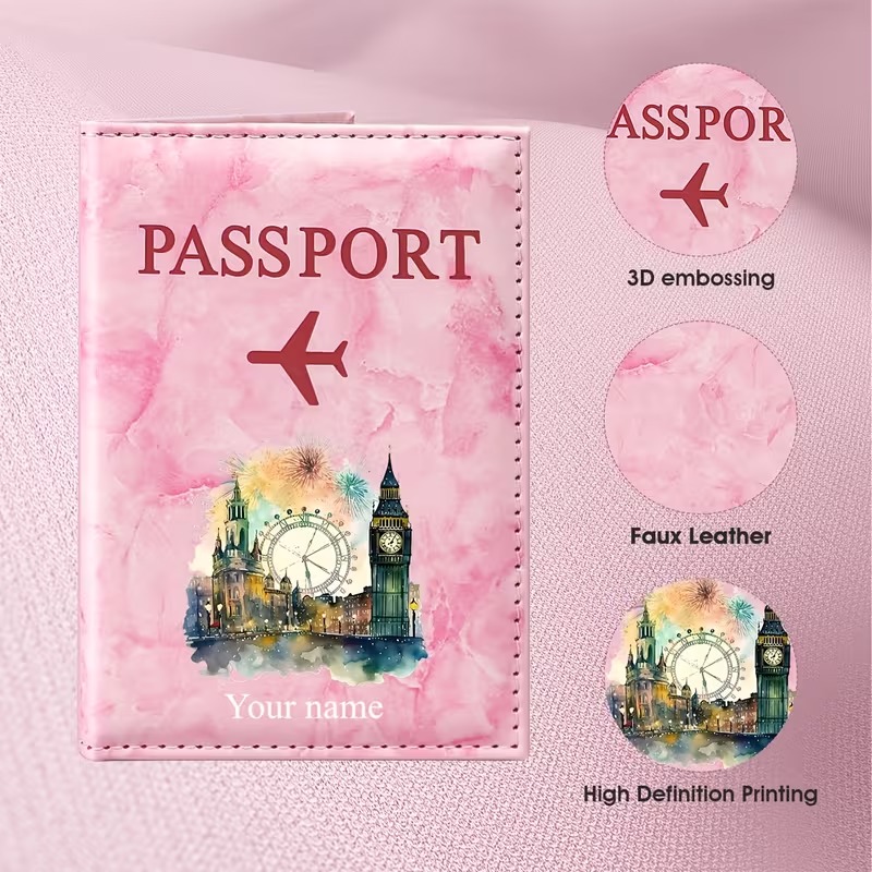 Travel Accessories London - Custom Name London Landmark Watercolor Art