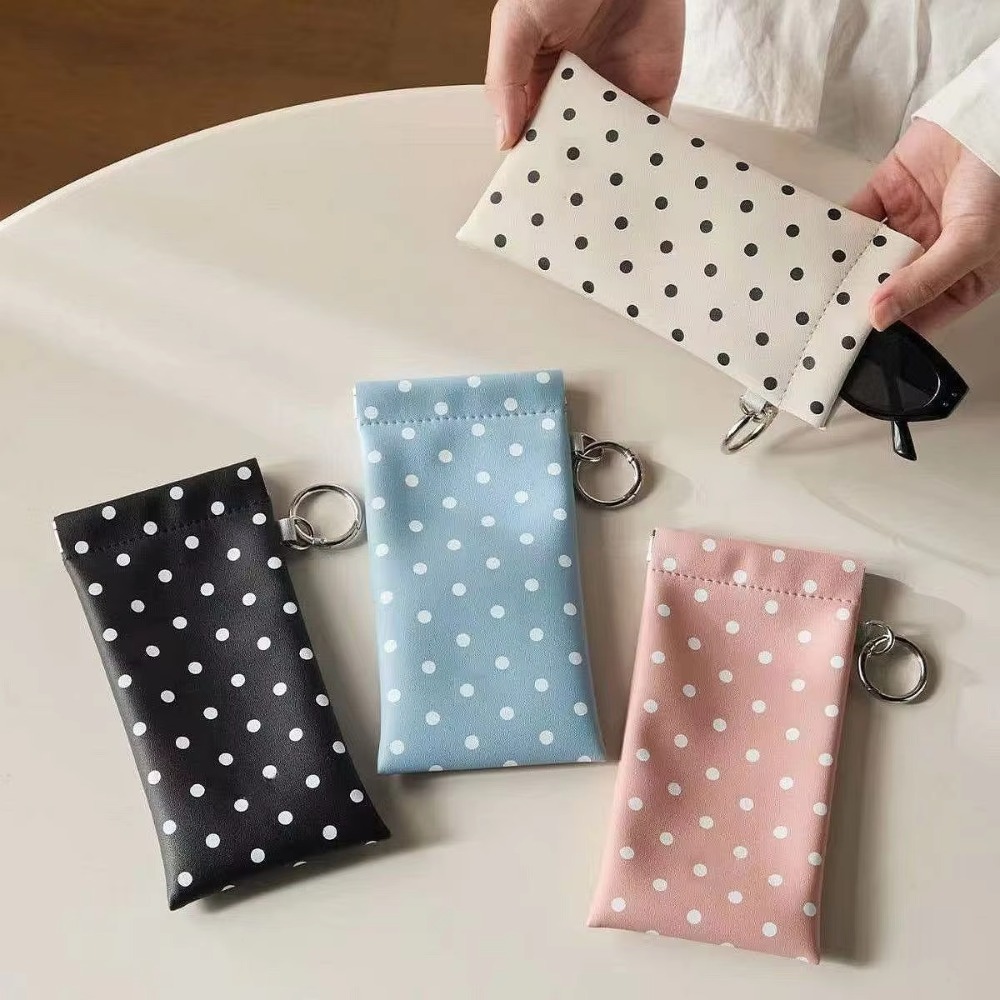Travel Accessories Pouch For Women - Polka Dot Eyeglass Pouch with Keychain