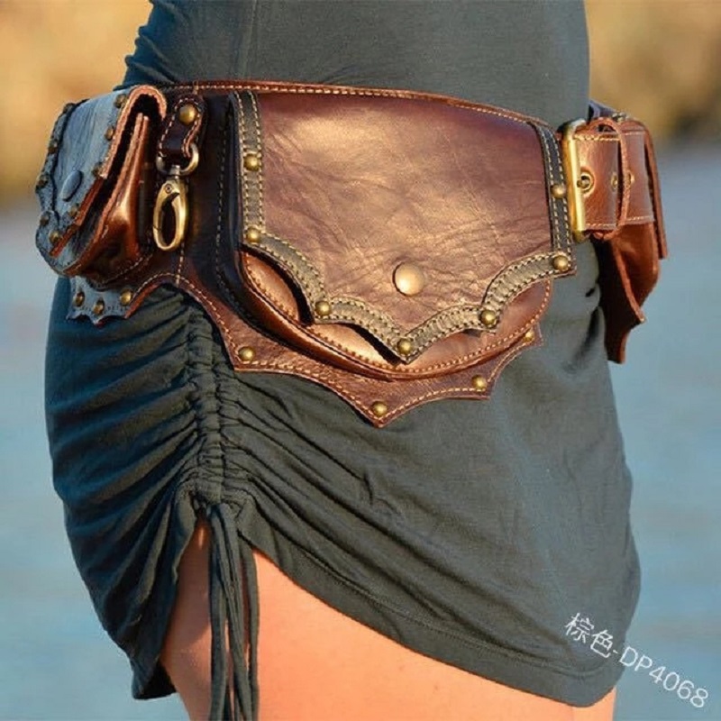 Medieval Steampunk Leather Uti - Travel Accessories Hip Belt 评论和价格