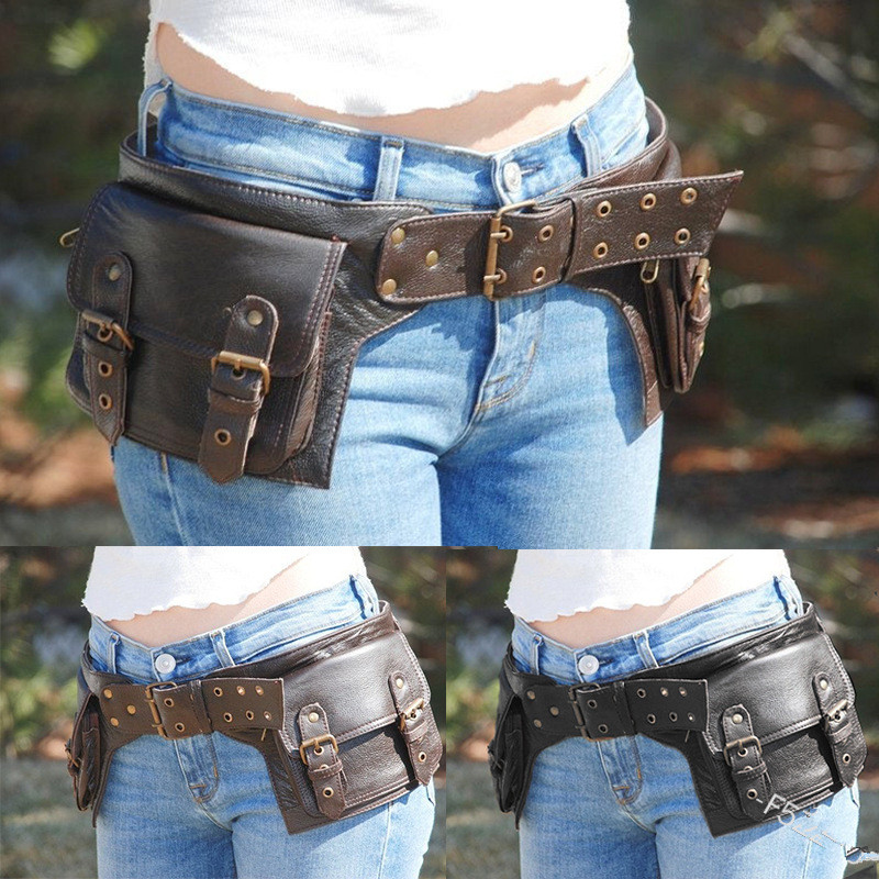 Medieval Steampunk Leather Uti - Travel Accessories Hip Belt 评论和价格